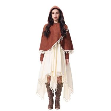 Imagem de Fantasia renascentista feminina, vestido medieval com capuz, vestido renascentista para baile de máscaras