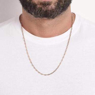 Imagem de Corrente Masculina Banhada Ouro 18k Elo Cadeado Elegante Casual Romman