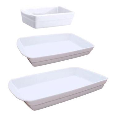 Imagem de Kit 3 Formas Refratárias Lasanha Vai Forno Porcelana Schmidt - Porcela