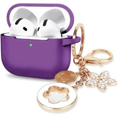 Imagem de Capa para Apple Airpods 4 - VOTILE Airpods 4 capas 2024 capa feminina silicone iPods 4 fones de ouvido acessórios sem fio capas de carregamento meninas chaveiro brilhante para Airpod iPods 4ª geração