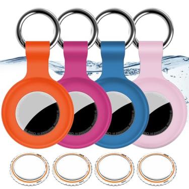 Imagem de Pacote com 4, suporte impermeável IPX8 para Airtag Apple Air Tag, capa de GPS à prova de choque [antiarranhões] [PC + silicone] capa localizadora de itens Air-Tag para animais de estimação, bagagem,