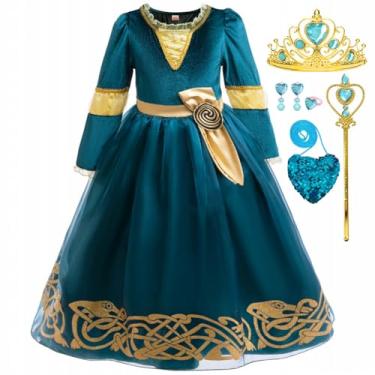 Imagem de ZaisuiFun Fantasia de princesa Merida para meninas e crianças, fantasia de Halloween e carnaval, Azul, 3-4 Years