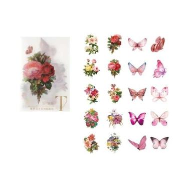Imagem de Adesivos Autoadesivos De Borboleta E Flor 40 Peças Para Scrapbook, Diá