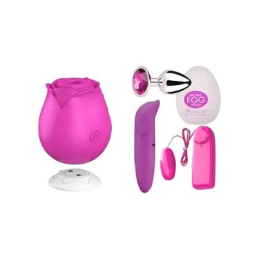 Imagem de Kit Vibrador Silicone vibradoris feminino, Vibrador Flor Rosa Ponta Dupla Função Sugador e Aquecimento G57 púrpura vibradoris feminino sexual ab5 Casal Sex Shop