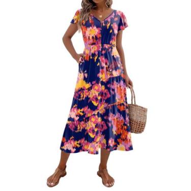 Imagem de Vestido de verão Zeagoo, manga esvoaçante, decote em V, caimento solto