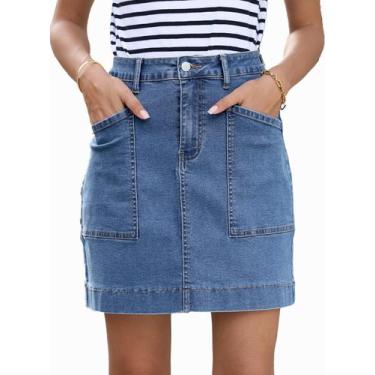 Imagem de Saia jeans Sidefeel Zimbaplatinum de cintura alta para mulheres