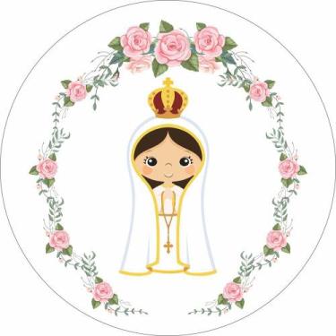 Imagem de Painel de Tecido Sublimado Redondo Nossa Senhora de Fátima Flores Rosa