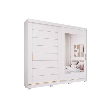 Imagem de Guarda Roupas 2 Portas de Correr (1 c/ Espelho) e 8 Gavetas c/ Pés Florença Branco - Panan