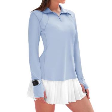 Imagem de Camisa IECCP Workout para mulheres com proteção solar 1/4 zíper azul