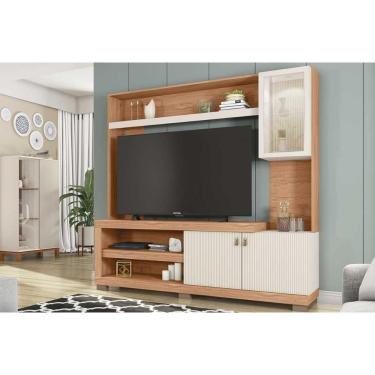 Imagem de Home P/ Tv Até 55 Pol Lume C/ Led E 3 Portas (1 C/ Vidro) 190x186cm Freijo/off White Mr - Caemmun