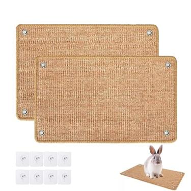 Imagem de 2 almofadas de sisal natural para coelhos – Tapetes de descanso de coelho antiderrapantes duráveis para gaiolas internas, acessórios de forragem e arranhões para porquinhos-da-índia e gatos, 40 x 30