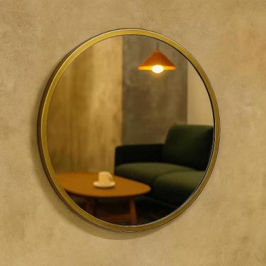 Imagem de Espelho Redondo Com Moldura Aro Decorativo 30cm Dourado Gold - Fast Vi