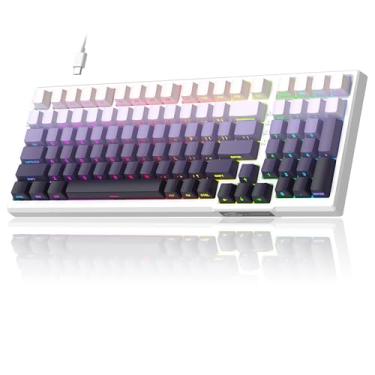 Imagem de MageGee Teclado mecânico para jogos SKY98, 96% de troca a quente, teclados cremosos personalizados com fio com amortecimento de som de 5 camadas, retroiluminação RGB, teclas impressas laterais para