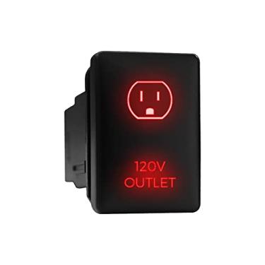 Imagem de Tomada de 120 V - Interruptor de pressão com luz de fundo com símbolo retroiluminado ON-Off com kit de fio conector compatível com Toyota Tacoma Tundra 4Runner Sequoia etc - Tamanho 2,2 x 3,3 x 5 cm