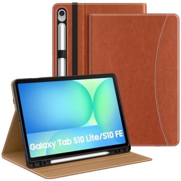 Imagem de MoKo Capa para Samsung Galaxy Tab S10 FE/S9 FE 5G 10,9 polegadas 2025/2023, S9 27.9 cm 2023 com suporte para caneta S, capa de couro PU com suporte multiângulo para Galaxy Tab S10 FE com alça de mão