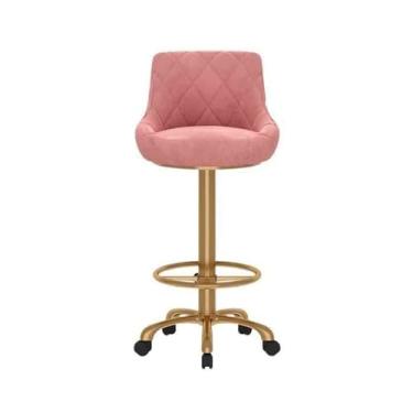 Imagem de Banco de bar de pub Universal Polia Elevatória Giratória Banco de Bar Ilha Mesa Jantar Cadeira Sedentária Casa Encosto Bancos Altos(Pink)