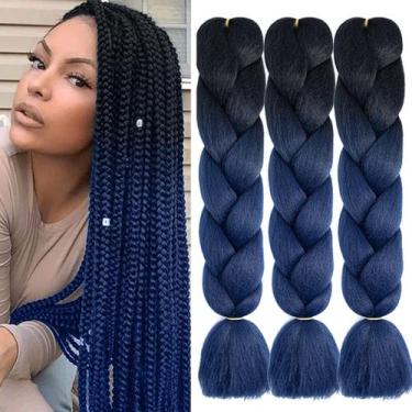 Imagem de Extensões de cabelo trançadas AFNOTE Ombre Dark Blue 24 em 300g