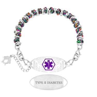 Imagem de Zircobic Pulseira de alerta médico leve e personalizável – Etiqueta de identificação médica gravada a laser, aço inoxidável hipoalergênico à prova d'água, opções de contas de três cores, unissex