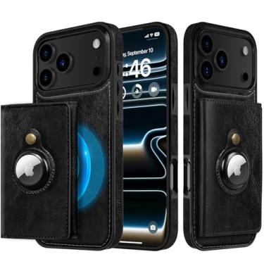 Imagem de LOHASIC Capa de couro para iPhone 17 Pro Max, capa carteira magnética destacável 2 em 1 com suporte para AirTag, bloqueio de RFID, porta-cartões, capa para celular 6,9 polegadas 2025, preta