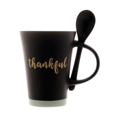 Imagem de Caneca De Cerâmica Thankful Preta 310ml Com Colher