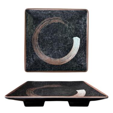 Imagem de Prato Quadrado Oriental Melamina Preto Decorado 20cm Restaurante