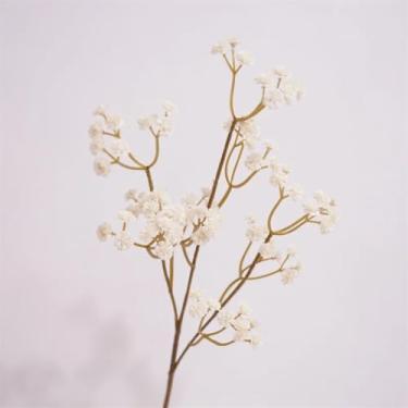 Imagem de 10 peças de flores artificiais de látex Babys Breath, buquê de noiva, arranjo de flores para casamento, decoração para casa e festa, flores falsas (outono branco)