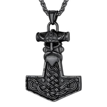 Imagem de FaithHeart Colar masculino viking com martelo de Thor, pingente de amuleto nórdico Mjolnir vintage com corrente de trigo resistente, joia de aço inoxidável (caixa de presente), Aço inoxidável