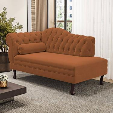 Imagem de Divã Recamier Lavínia Clássico 120cm Capitonê com Pés de Madeira Veludo Terracota - Desk Design