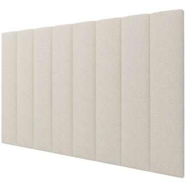 Imagem de Cabeceira Painel Gelius estofada Concept para cama box casal, queen e king em tecido linho natural claro