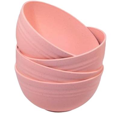 Imagem de Conjunto de 4 tigelas de cereais de palha de trigo inquebráveis, 590 ml, seguras para micro-ondas e lava-louças, conjuntos leves de tigela de sopa e salada, tigelas de sobremesa reutilizáveis para