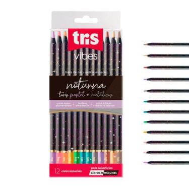 Imagem de Lápis de Cor Tris Vibes 12 Cores Noturna Tons Pastel e Metálicos