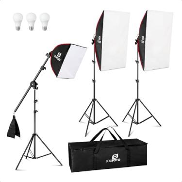 Imagem de Sou Foto | Kit Iluminação LED Triplo Roma 3 Pontos de Luz 27W Profissional com Softbox Girafa Tripé e Bolsa