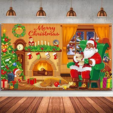 Imagem de Feliz Natal, pano de fundo preto, Papai Noel, decoração para fotografia, lareira, banner para pendurar na parede, suporte de cabine de fotos, acessório para decoração de inverno, casa, ano novo, festa