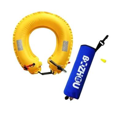 Imagem de Ferramenta de emergência para carro com boia de anel salva-vidas autoinflável e disjuntor de vidro de aço de tungstênio, tecido Oxford 600D, para resgate de veículos e segurança na água (azul)