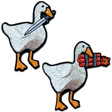 Imagem de Remendos de gancho e laço de moral militar engraçados táticos (4 peças), gato fofo com remendo bordado de faca, pato com emblema de meme explosivo para mochila, arreios para cães (adesivos táticos de pato (2 peças))