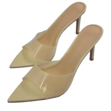Imagem de Salto fino transparente aberto para mulheres verão slip on mules sexy salto agulha sandálias festa casamento vestido de formatura sapatos casuais, Damasco, 5 Narrow