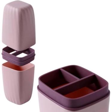 Imagem de Porta Escova de Dentes Plástico com 3 Divisórias, Organizador de Banheiro Compacto e Higiênico – H2F STORE (Rosa)