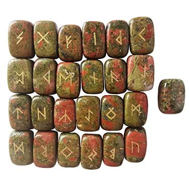 Imagem de Loveliome Conjunto de pedras de runa natural, cristal polido com letras mágicas do alfabeto Futhark para meditação, adivinhação, cura chacra, Unakite