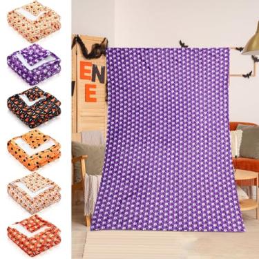 Imagem de Fanfanwin Pacote com 6 cobertores de Halloween a granel cobertor de flanela de Halloween fantasma de abóbora gato preto leve manta macia e fofa colcha de pelúcia para sala de estar sofá dormitório