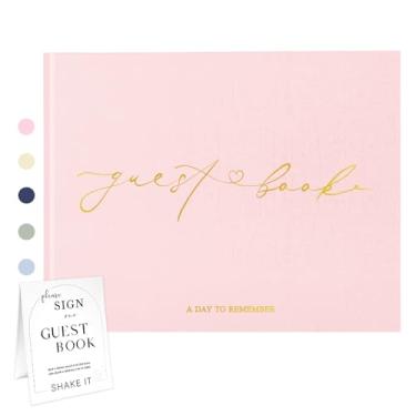 Imagem de Livro de convidados de casamento para sua recepção de casamento - Livro de visitas Polaroid elegante de capa dura com placa de mesa - Livro de inscrição em branco para aniversários, chás de bebê