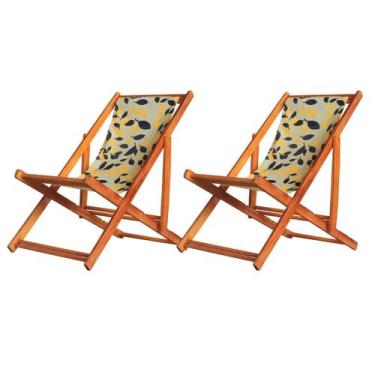 Imagem de Kit 2 Espreguiçadeiras Preguiçosa Dobrável sem Braço Mel em Madeira Ma
