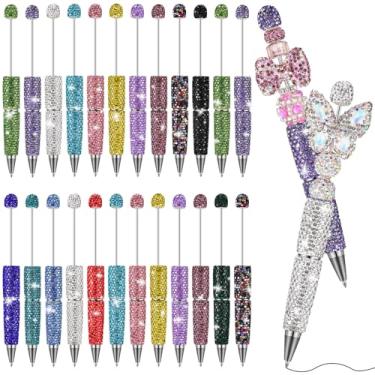 Imagem de Tondiamo 24 canetas cheias de strass com contas brilhantes em massa para miçangas, coisas modernas, faça você mesmo, kit de canetas com contas de diamante, lindas esferográficas, divertidas para fazer