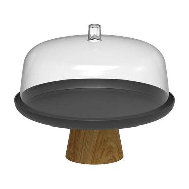 Imagem de Boleira Lume Preto Fechado com Cúpula Pé em Bambu BFB300PTF - Ou