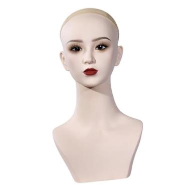 Imagem de oshhni Cabeça de manequim feminina com maquiagem, peruca, modelo de exibição, armazenamento, cabide de chapéu, suporte para tiaras, colar, joias, barbearia