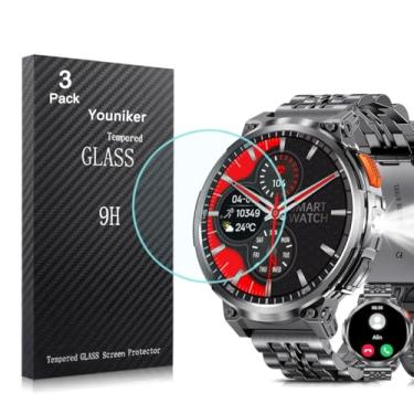 Imagem de Youniker Pacote com 3 protetores de tela para smartwatch PODOEIL K65 de 1,85 polegadas, vidro temperado, compatível com LIGE K65 1,85 polegadas, películas de vidro antiarranhões