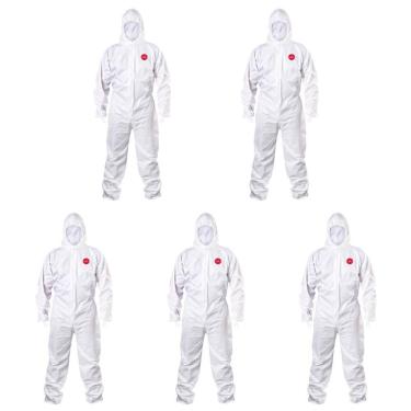 Imagem de Kit 5 Macacão Descartável Impermeável Para Proteção Química Tipo 6 EPI Steelflex