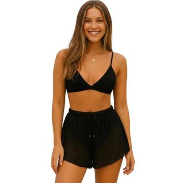 Imagem de Saída Praia Feminina Adulto Curto Transparente Shorts Soltinho Verão P