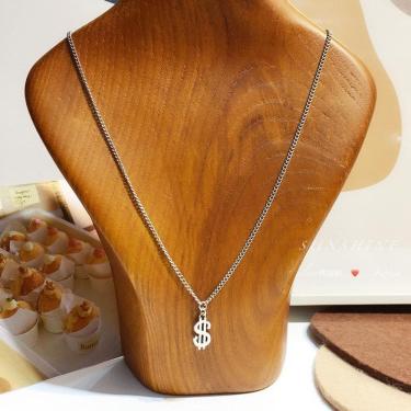 Imagem de Colar Fino Delicado Cifrão Pingente em Aço Inox Prateado