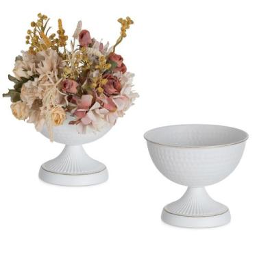 Imagem de Conjunto de 2 vasos Sziqiqi de metal branco vintage com 15 cm de altur