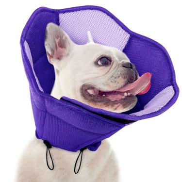 Imagem de SUNFURA Cone para cães - Cone macio para cães pararem de lamber, coleira eletrônica para animais de estimação alternativa após a cirurgia, coleira ajustável para recuperação de feridas, roxo pequeno